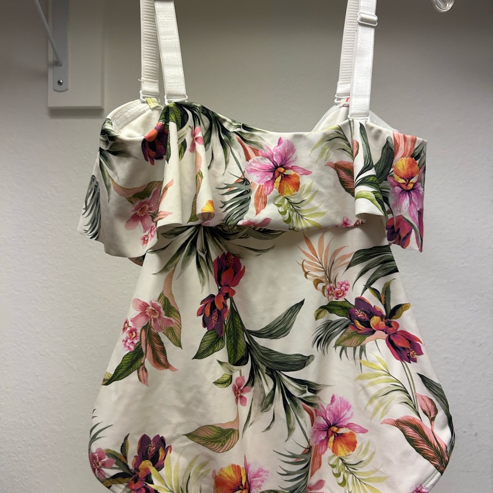 Kona Sol Floral One Piece Swimsuit - Pink and Green - Picture 4 of 7
